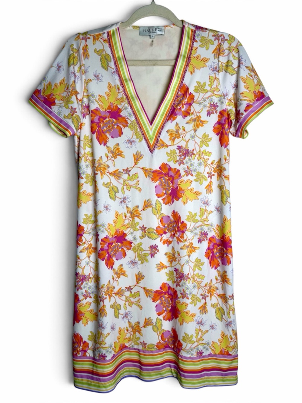Hale Bob Beaded Neckline Floral Dress size Small